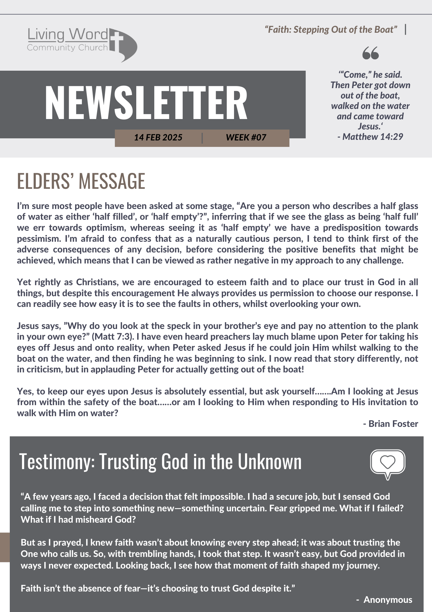 Faith Newsletter 1